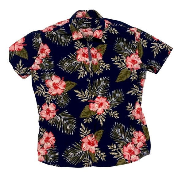 Express Other - Express Hibiscus print short sleeve shirt